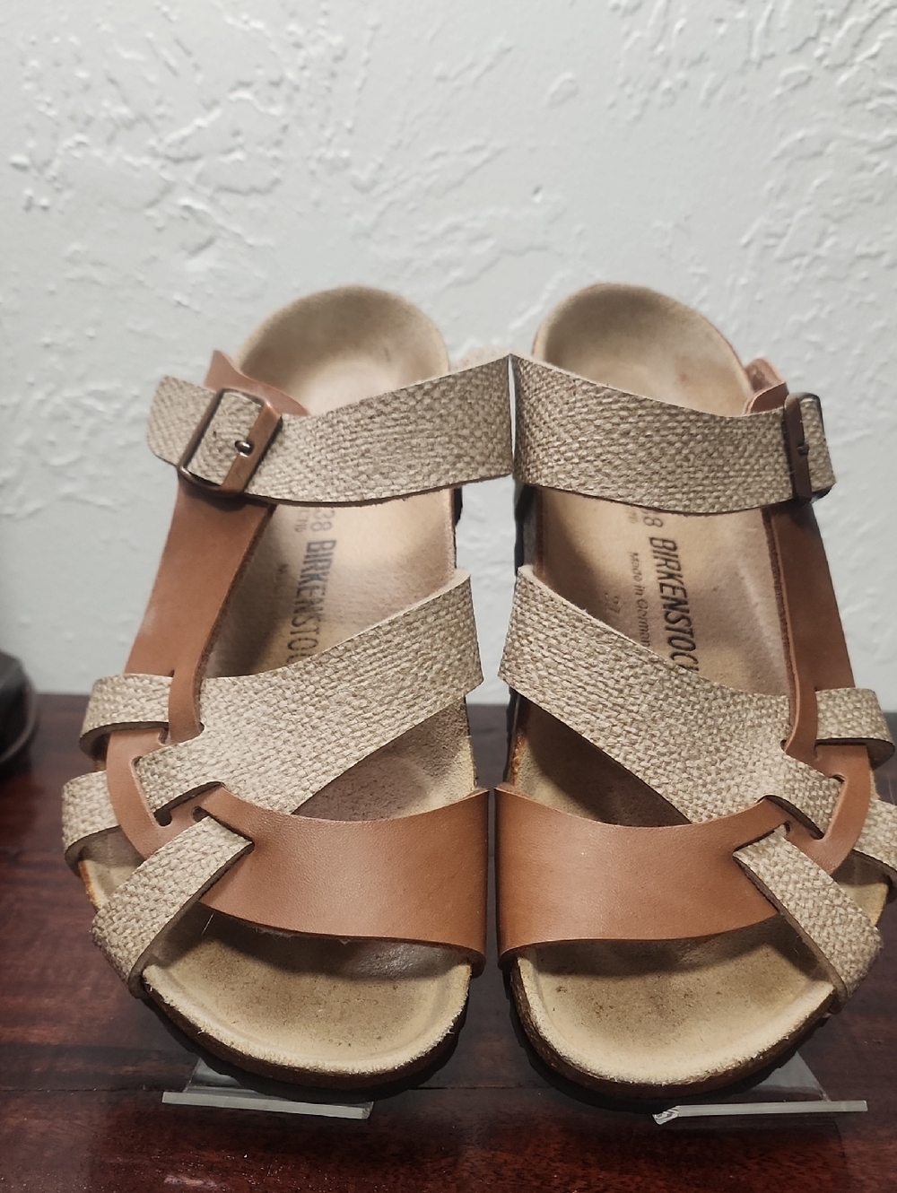 Birkenstock Women's Tan and Beige Crisscross Wedge Sandals